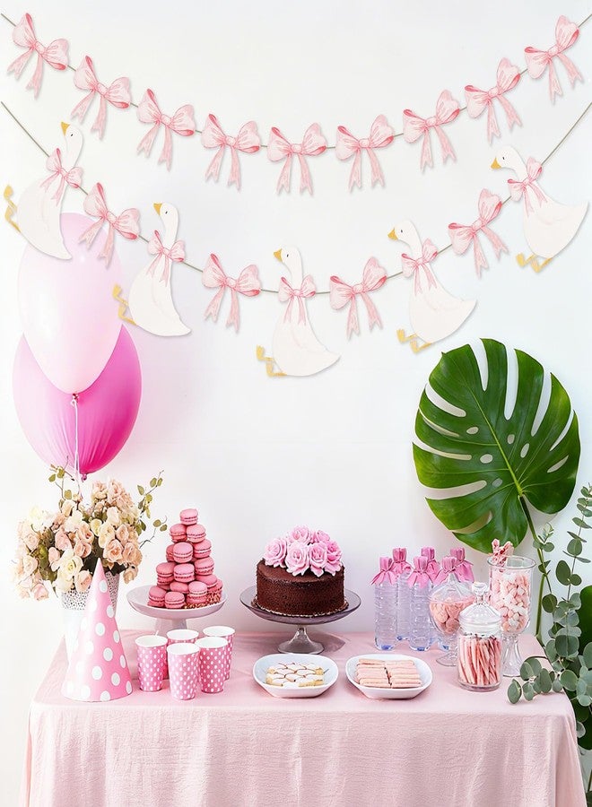 Aufee 2Pcs Silly Goose Birthday Banner, Pink Bows Geese Themed Birthday Party Decorations, Funny Goose Style Gifts for Girls, Baby Shower, Indoor & Outdoor Decor, Animal-Theme Party - Image 5